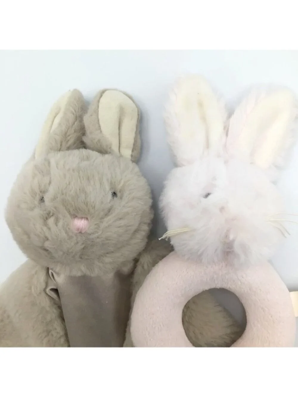 Pottery Barn Kids Bunny Lovey & Rattle Set Security Blanket Tan Rabbit Boy Girl